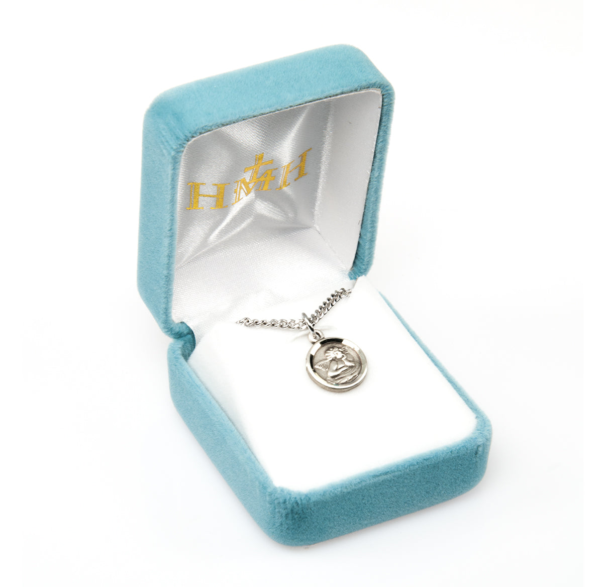 Guardian Angel Round Sterling Silver Medal Pendant with Chain | .925 Silver