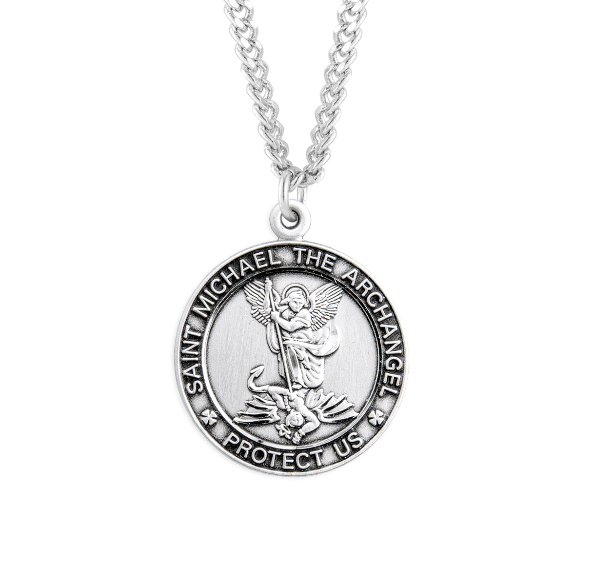 Sterling Silver Small St. Michael Medal Pendant with Chain | .925 Silver