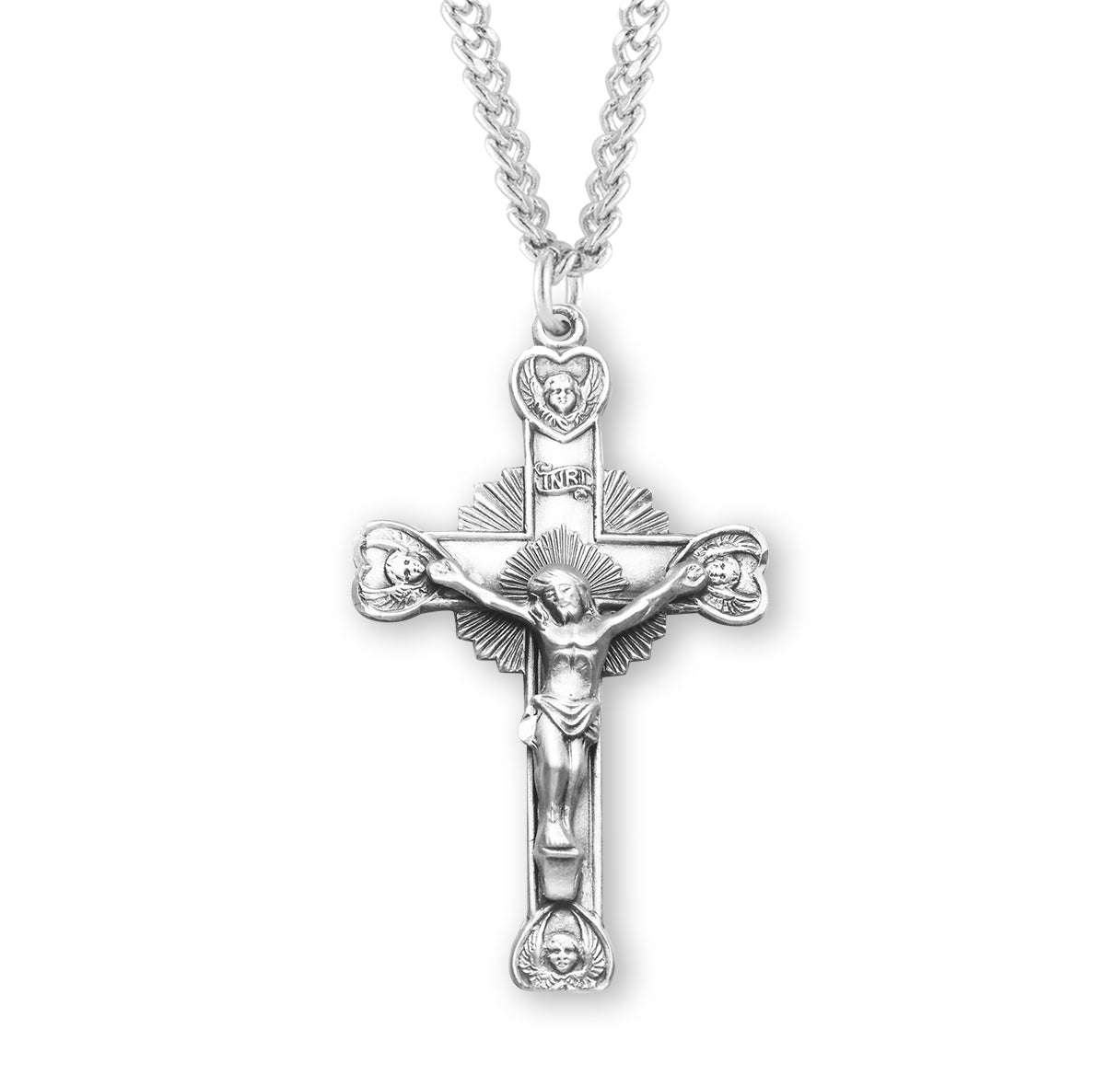 Cherub Design Sterling Silver Crucifix Necklace | .925 Silver