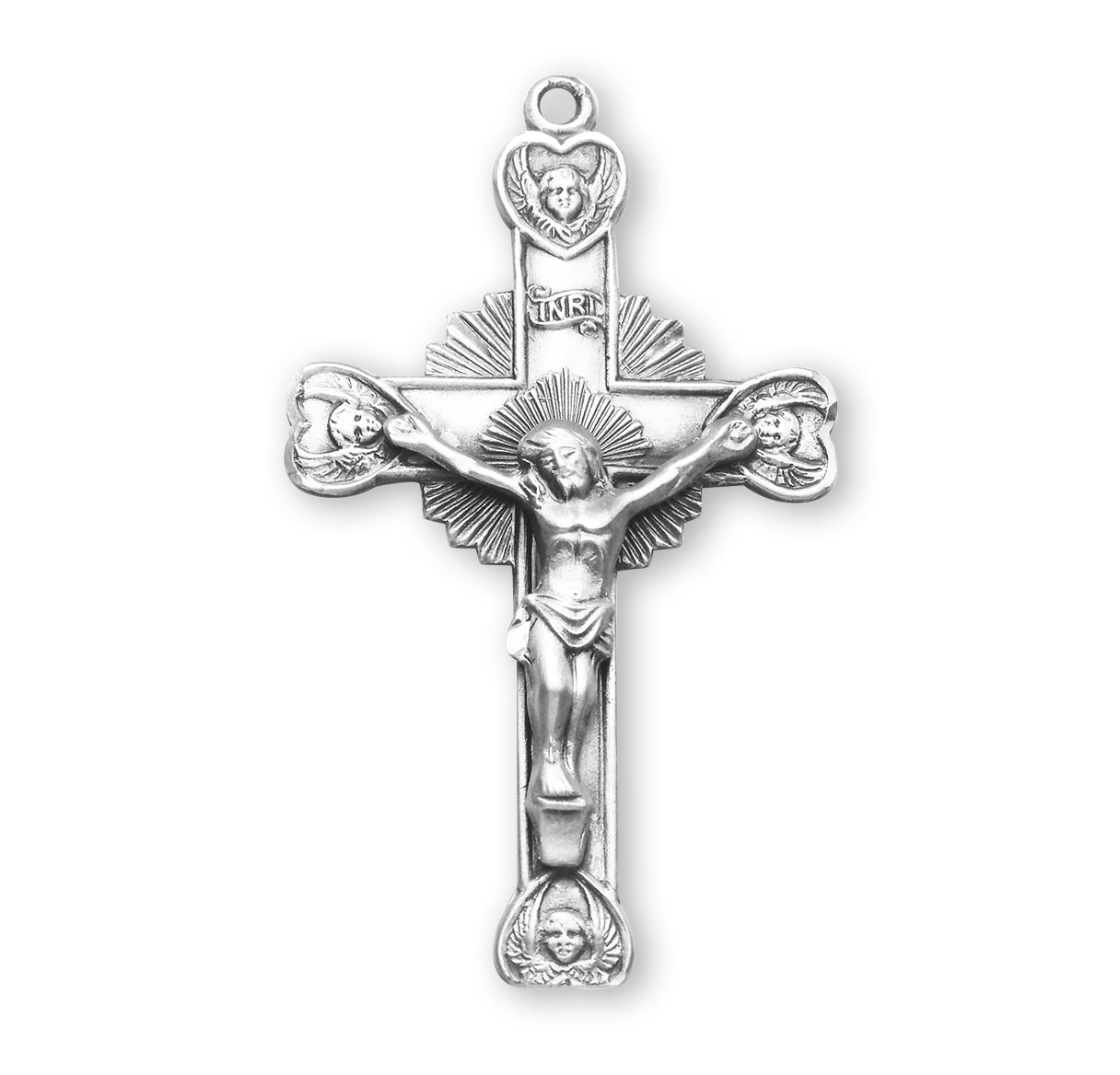 Cherub Design Sterling Silver Crucifix Necklace | .925 Silver