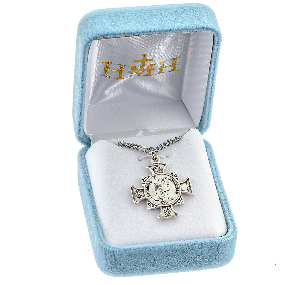 Saint Michael the Archangel Slaying Demon Sterling Silver Maltese Cross Necklace | .925 Silver
