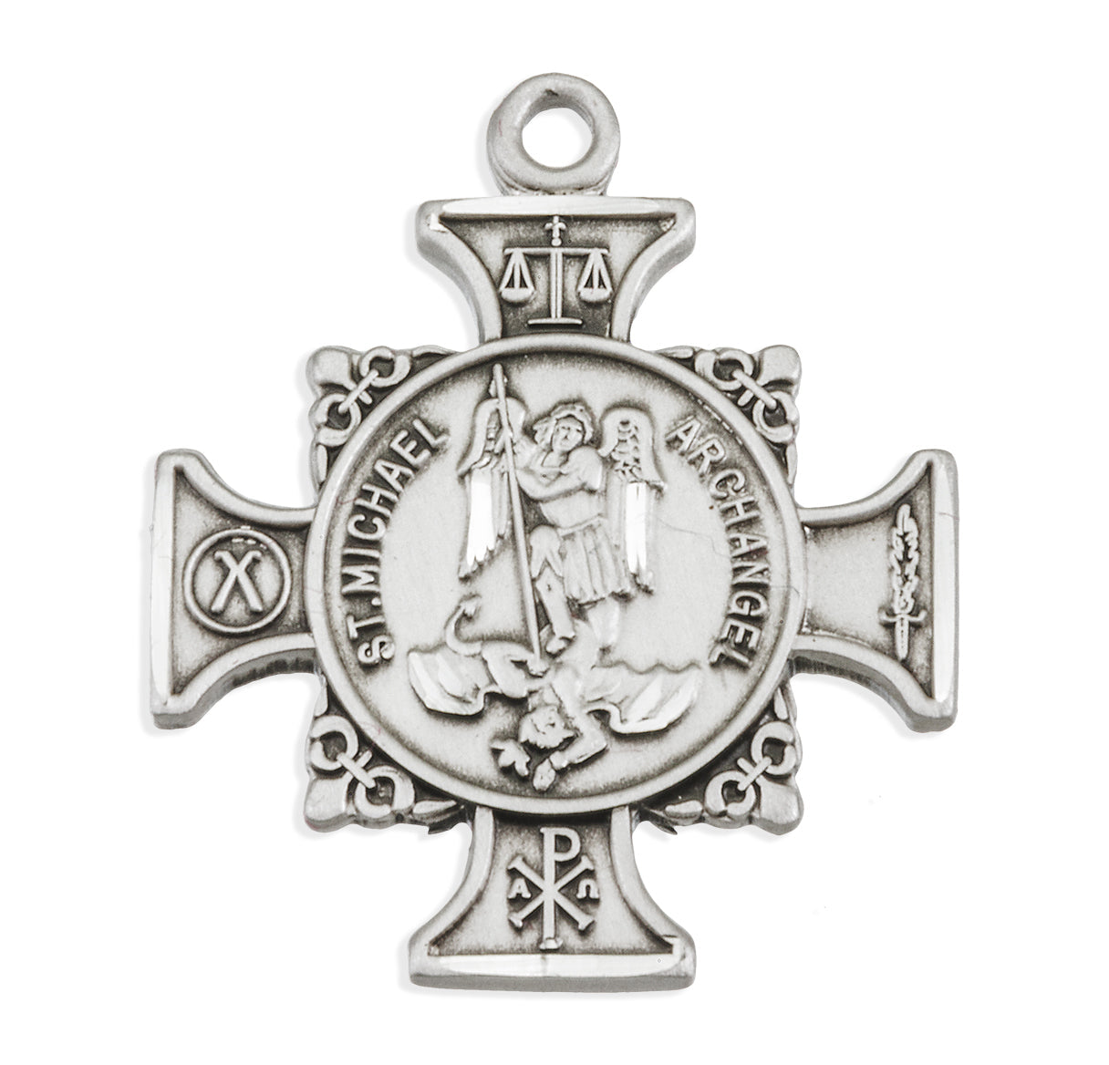 Saint Michael the Archangel Slaying Demon Sterling Silver Maltese Cross Necklace | .925 Silver