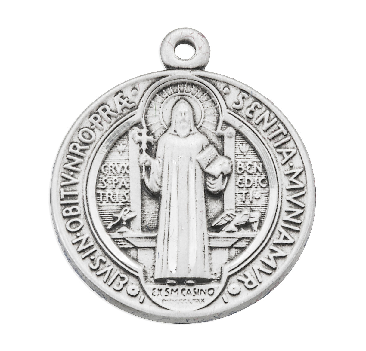 Saint Benedict Protection Round Jubilee Sterling Silver Medal Pendant with Chain | .925 Silver