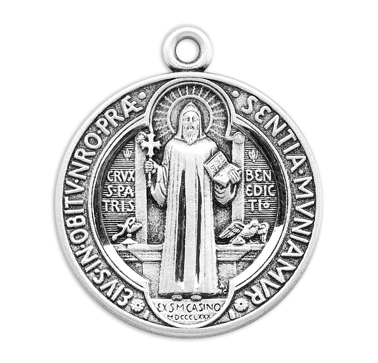 Saint Benedict Protection Round Sterling Silver Medal Pendant with Chain | .925 Silver