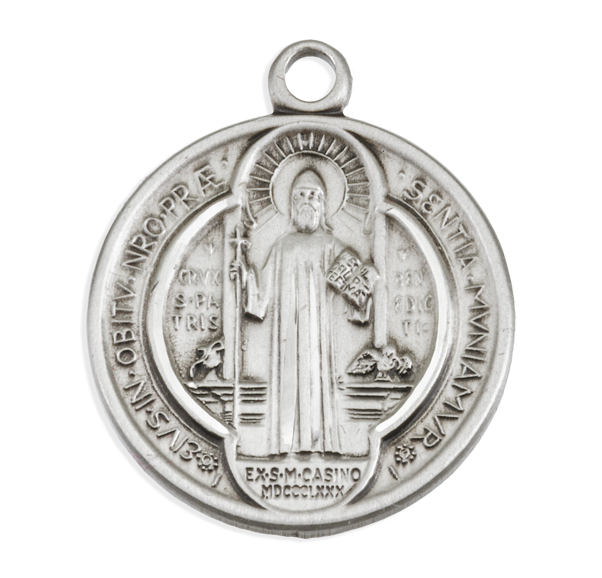 Saint Benedict Protection Round Jubilee Sterling Silver Medal Pendant with Chain | .925 Silver
