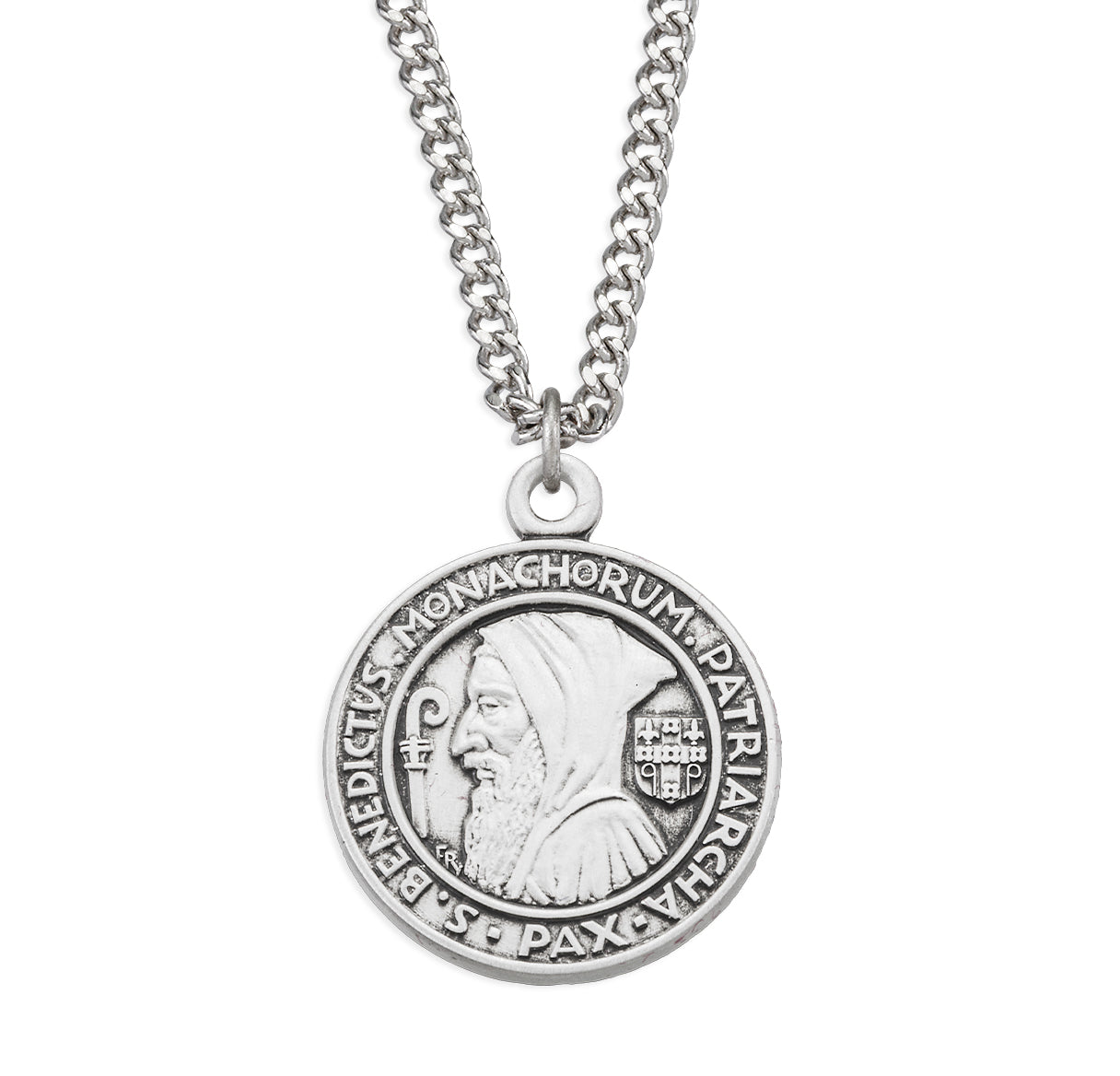 Saint Benedict Protection Round Jubilee Sterling Silver Medal Pendant with Chain | .925 Silver