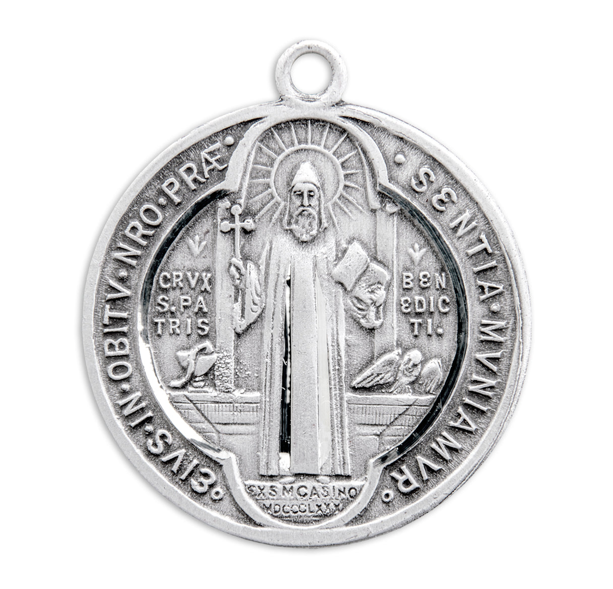 Saint Benedict Protection Round Jubilee Sterling Silver Medal Pendant with Chain | .925 Silver
