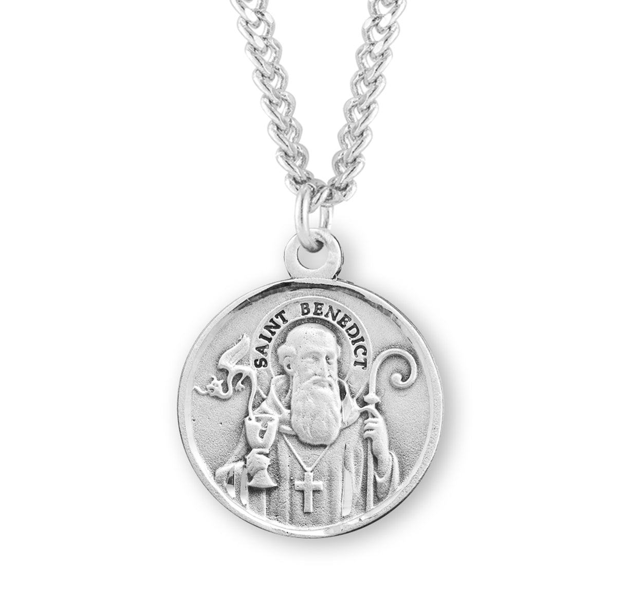 Saint Benedict Protection Round Sterling Silver Medal Pendant with Chain | .925 Silver