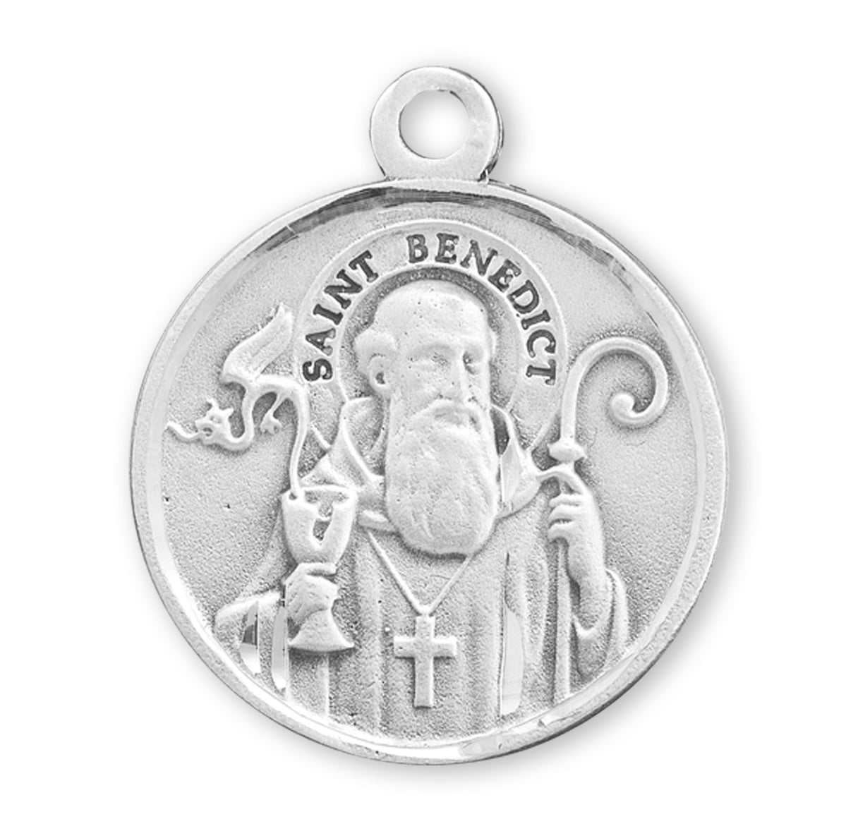 Saint Benedict Protection Round Sterling Silver Medal Pendant with Chain | .925 Silver