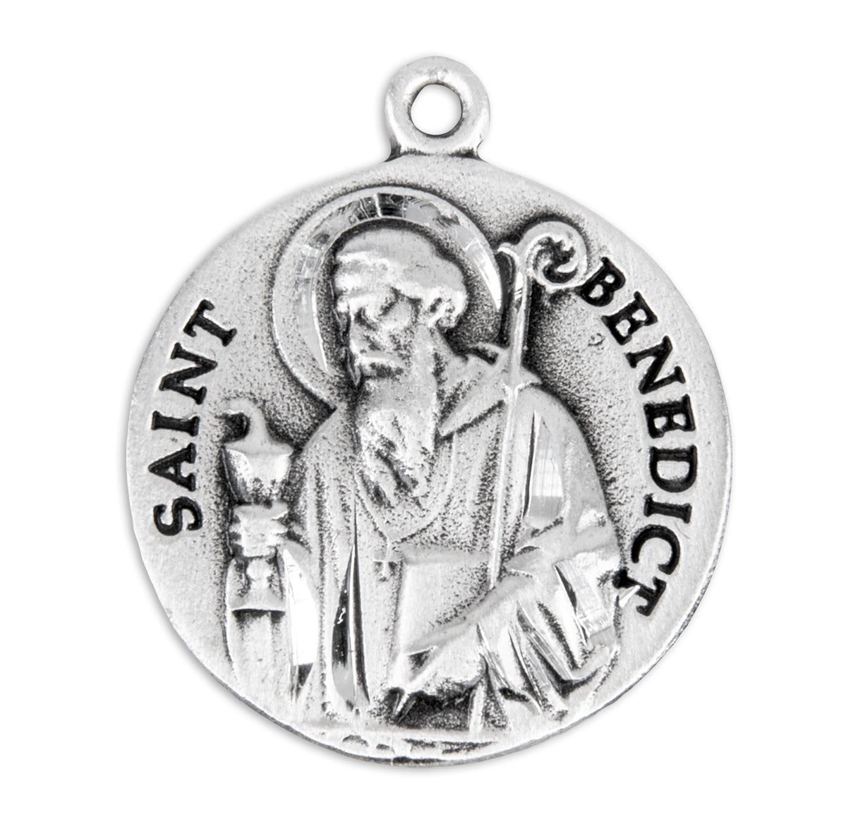 Saint Benedict Protection Round Sterling Silver Medal Pendant with Chain | .925 Silver