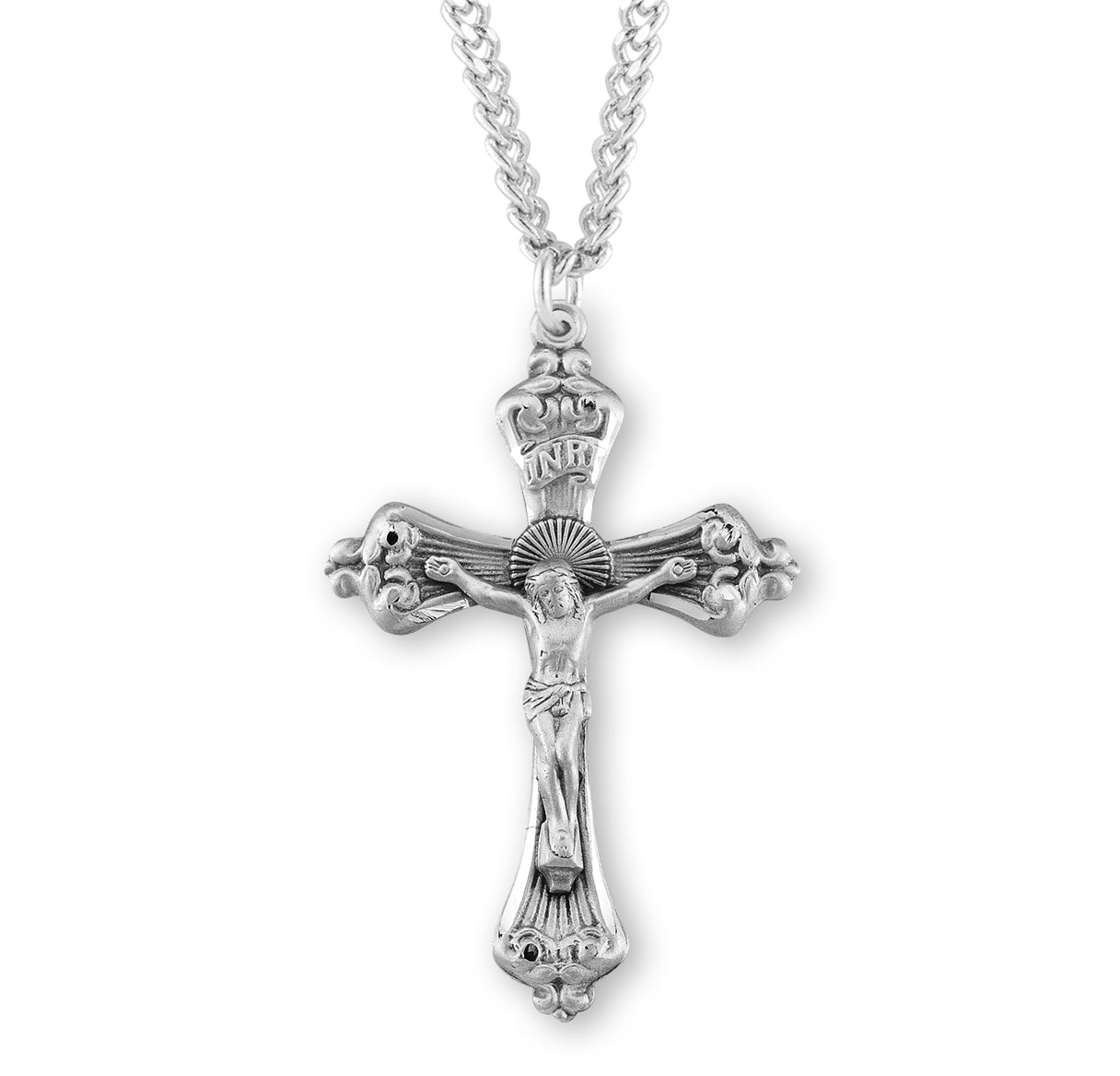 Baroque Scroll Tipped Sterling Silver Crucifix Necklace | .925 Silver