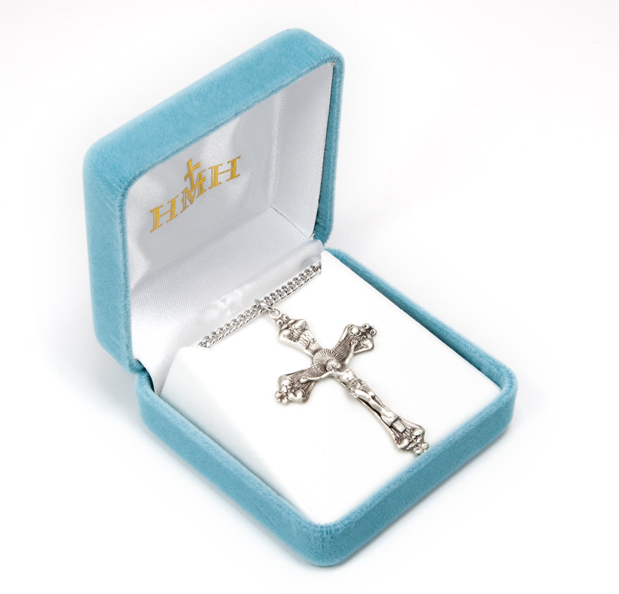 Baroque Scroll Tipped Sterling Silver Crucifix Necklace | .925 Silver
