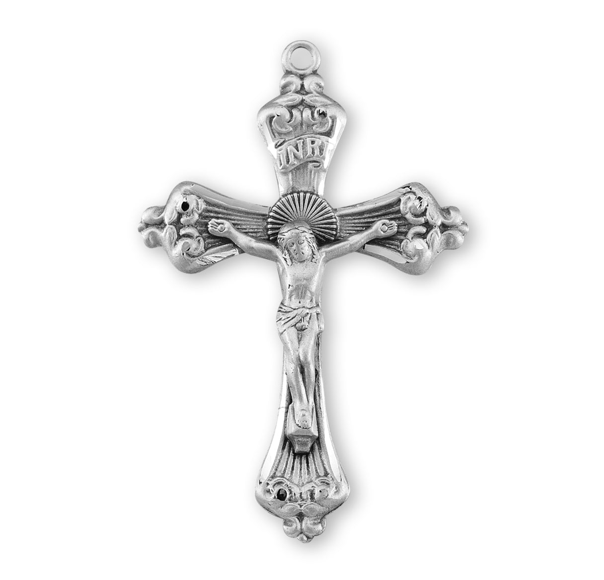 Baroque Scroll Tipped Sterling Silver Crucifix Necklace | .925 Silver