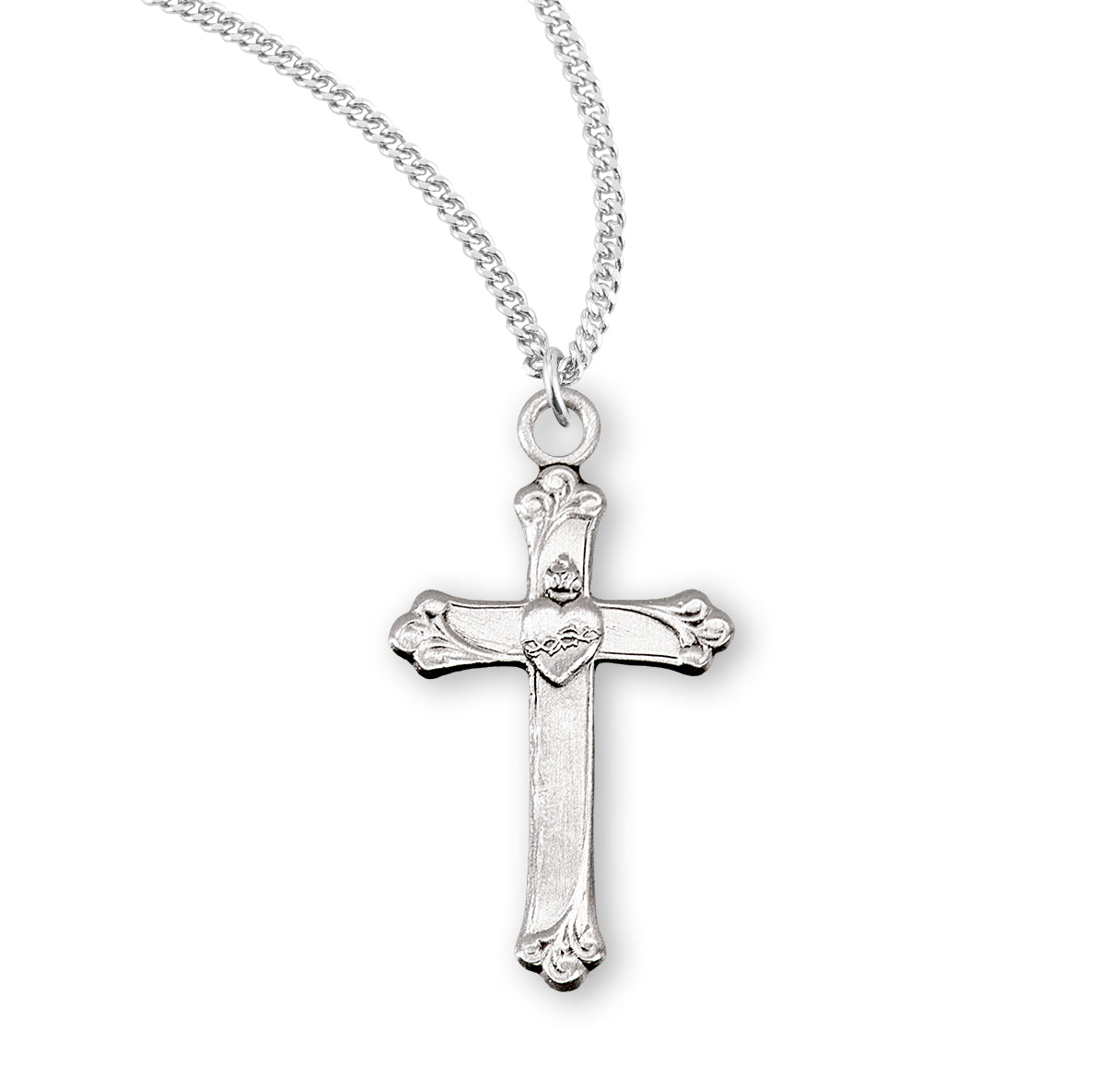 Sacred Heart Sterling Silver Cross Necklace | .925 Silver