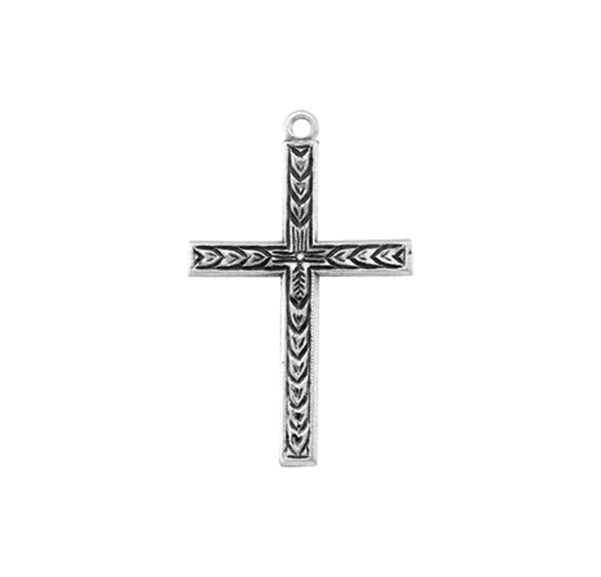 Engraved Leaf Design Sterling Silver Cross Necklace | .925 Silver