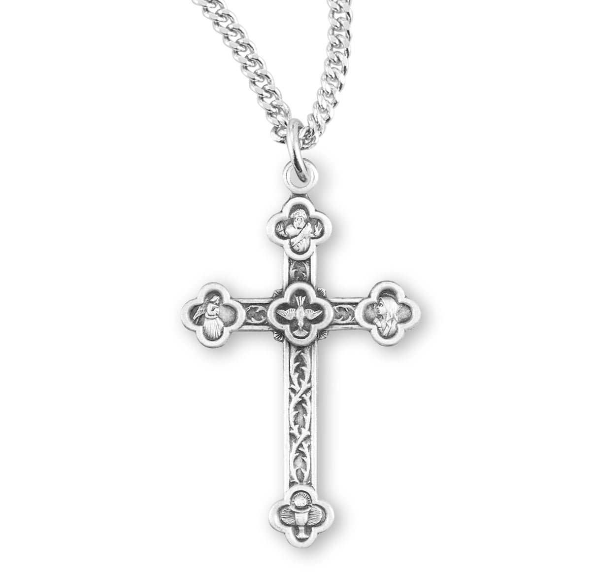 Engraved Vine Pattern Sterling Silver Cross Necklace | .925 Silver