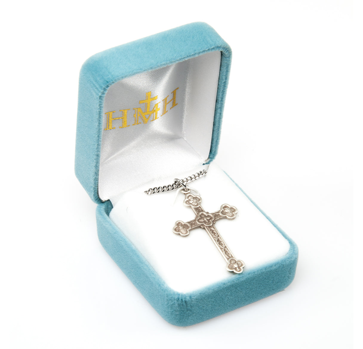 Engraved Vine Pattern Sterling Silver Cross Necklace | .925 Silver