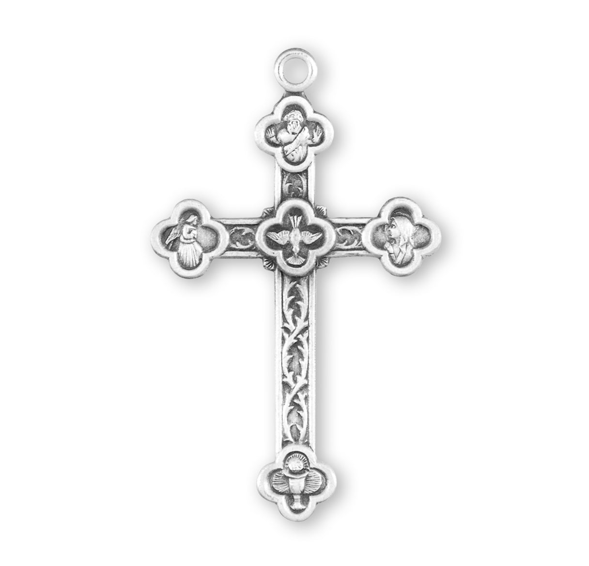 Engraved Vine Pattern Sterling Silver Cross Necklace | .925 Silver
