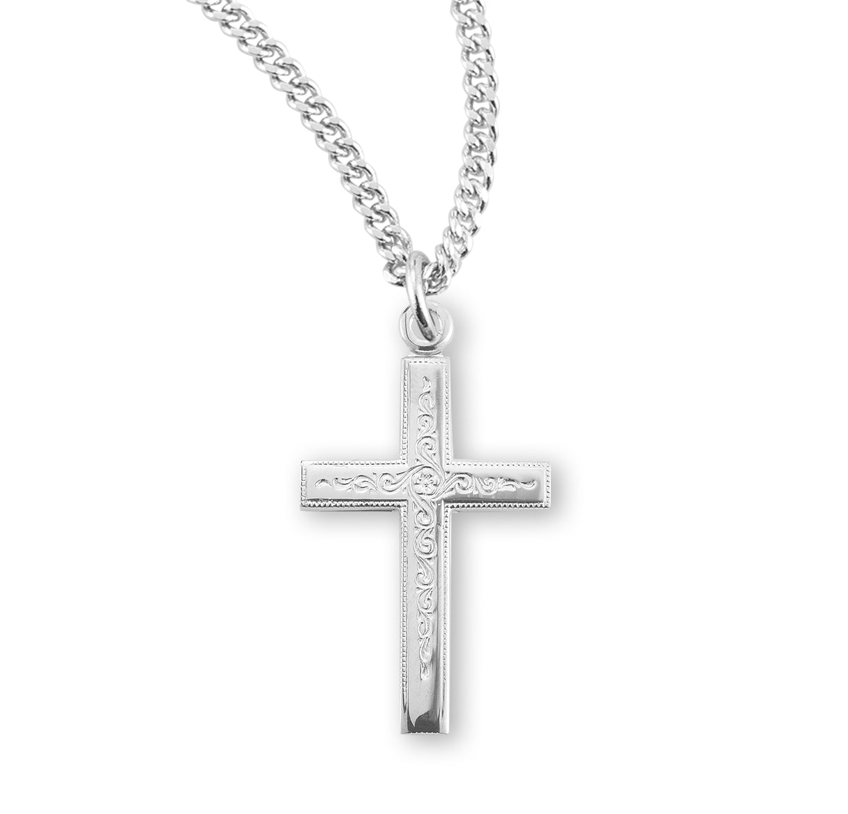 Sterling Silver Vine Pattern Cross Necklace | .925 Silver