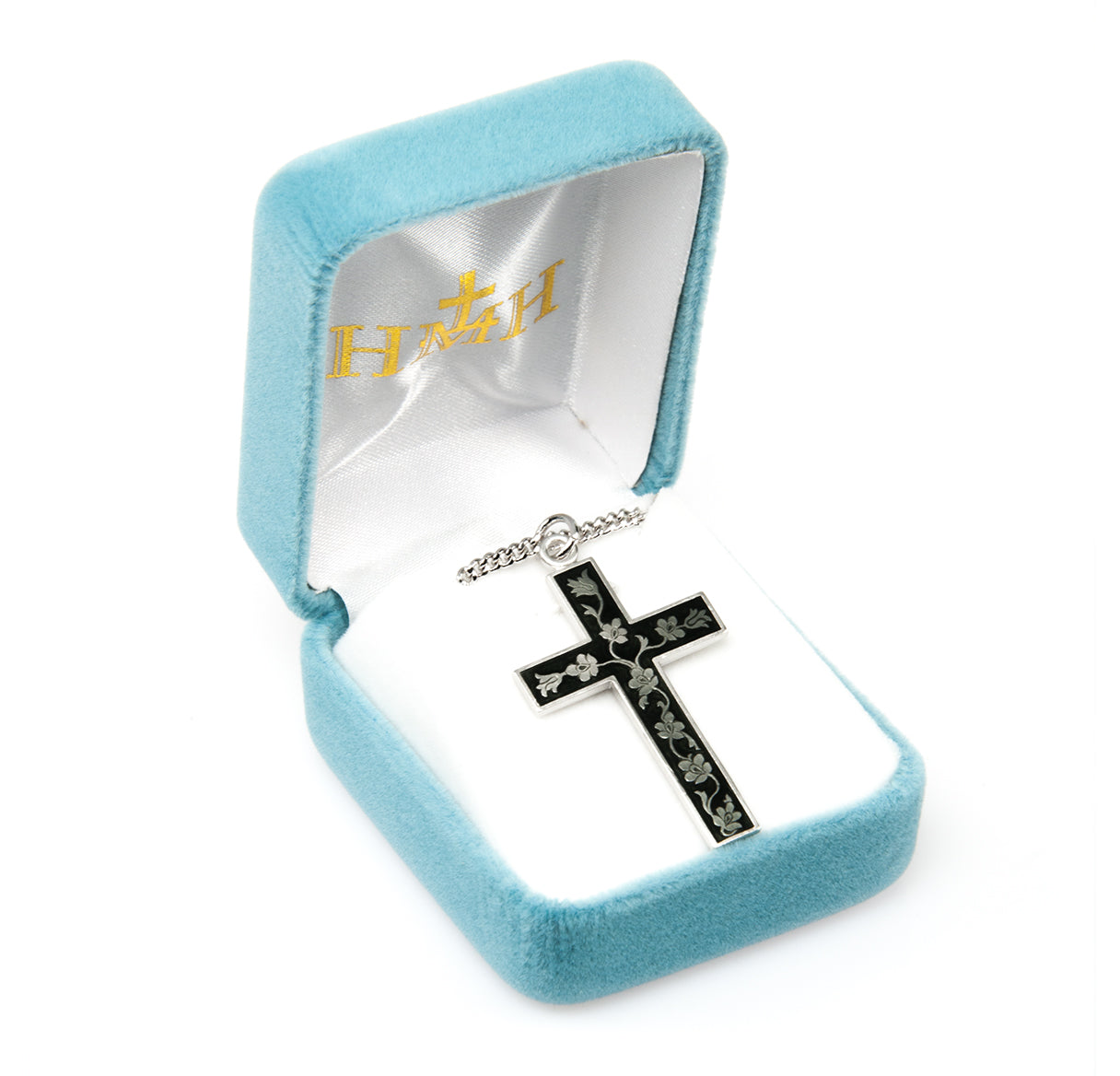 Black Enameled Sterling Silver Cross Necklace | .925 Silver
