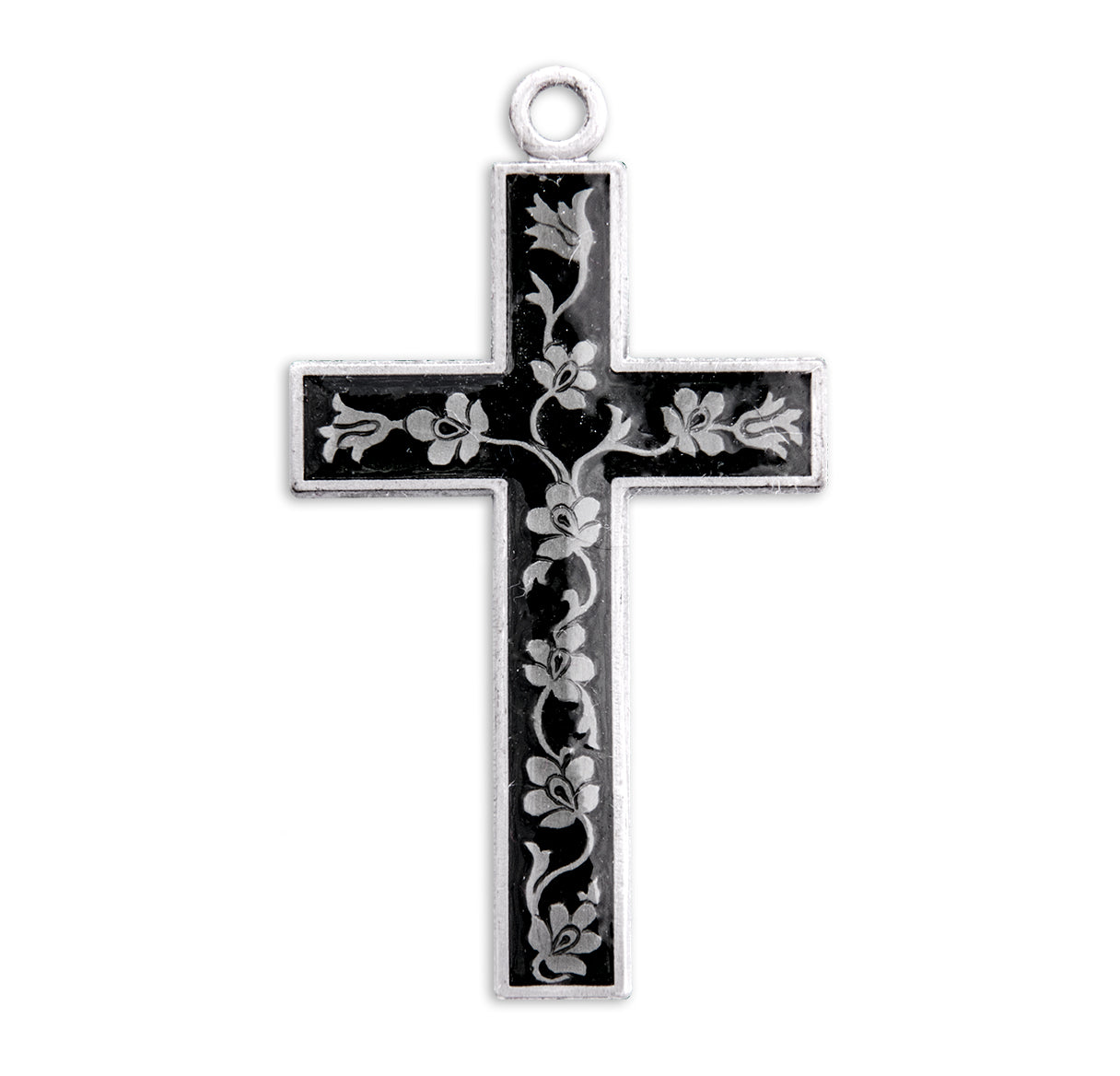 Black Enameled Sterling Silver Cross Necklace | .925 Silver