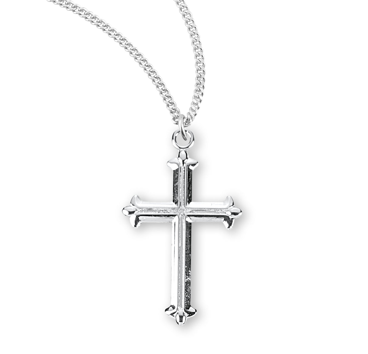 Fleur De Lis Tipped Sterling Silver Cross Necklace | .925 Silver