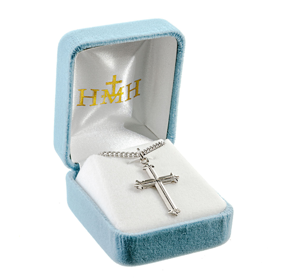 Fleur De Lis Tipped Sterling Silver Cross Necklace | .925 Silver
