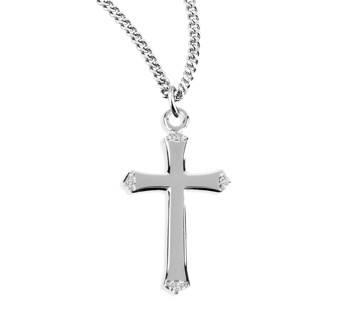 Sterling Silver Flower Tipped Cross Necklace | .925 Silver