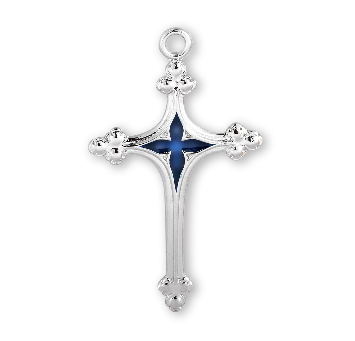 Sterling Silver Cross with Blue Enameled Center Necklace | .925 Silver