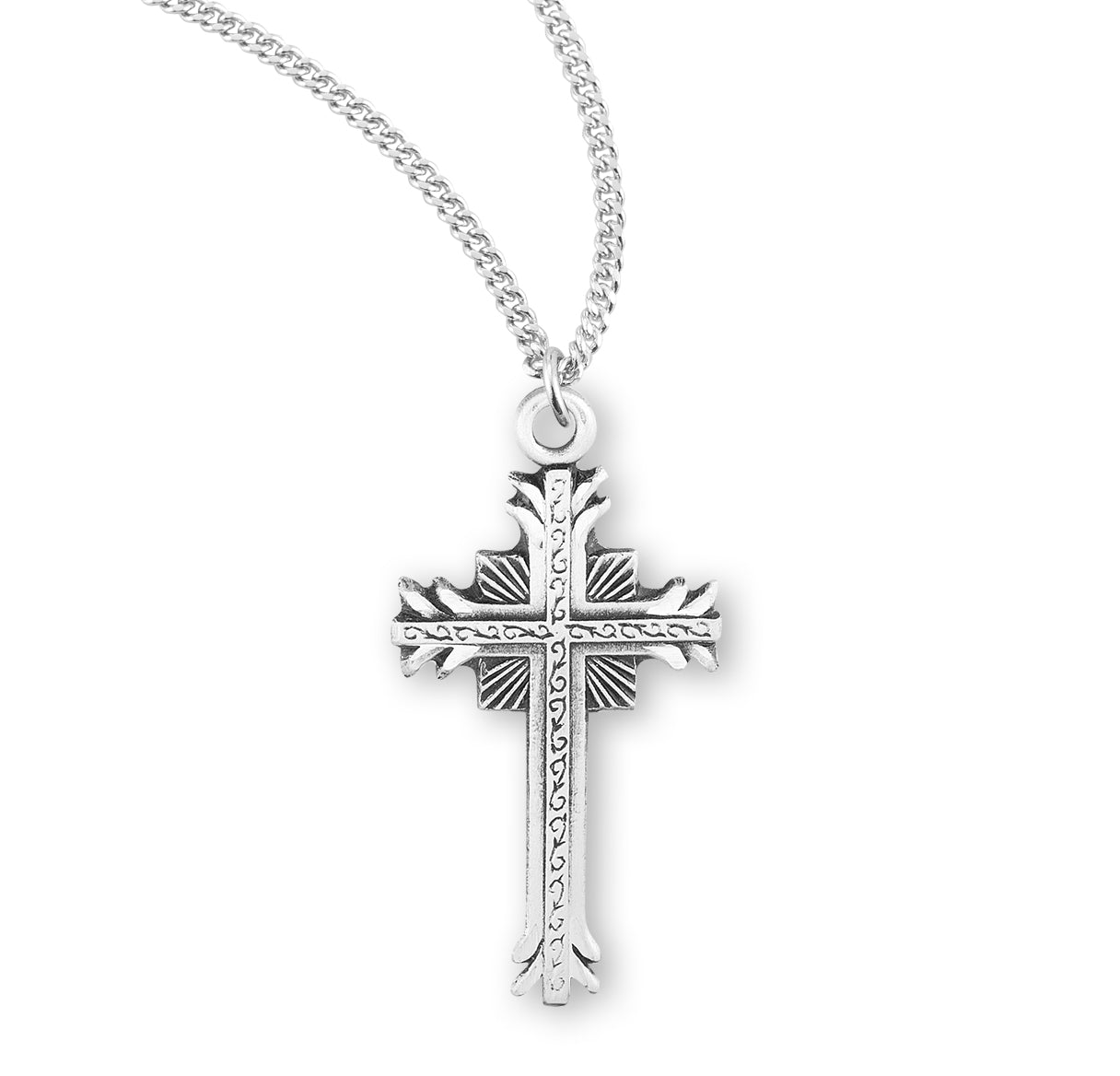 Sterling Silver Flare Tipped Cross with a Scrolled Center Necklace | .925 Silver
