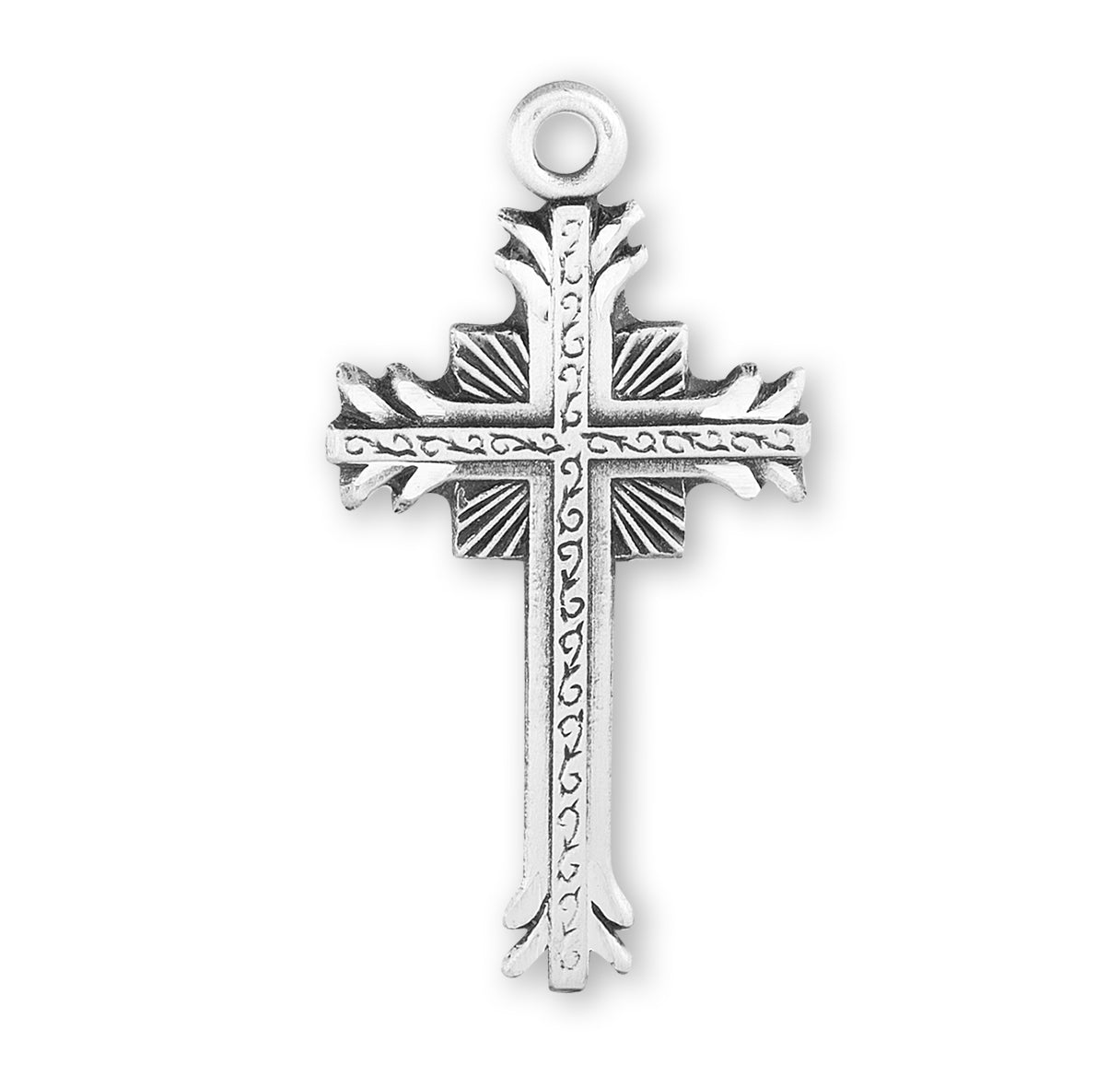 Sterling Silver Flare Tipped Cross with a Scrolled Center Necklace | .925 Silver