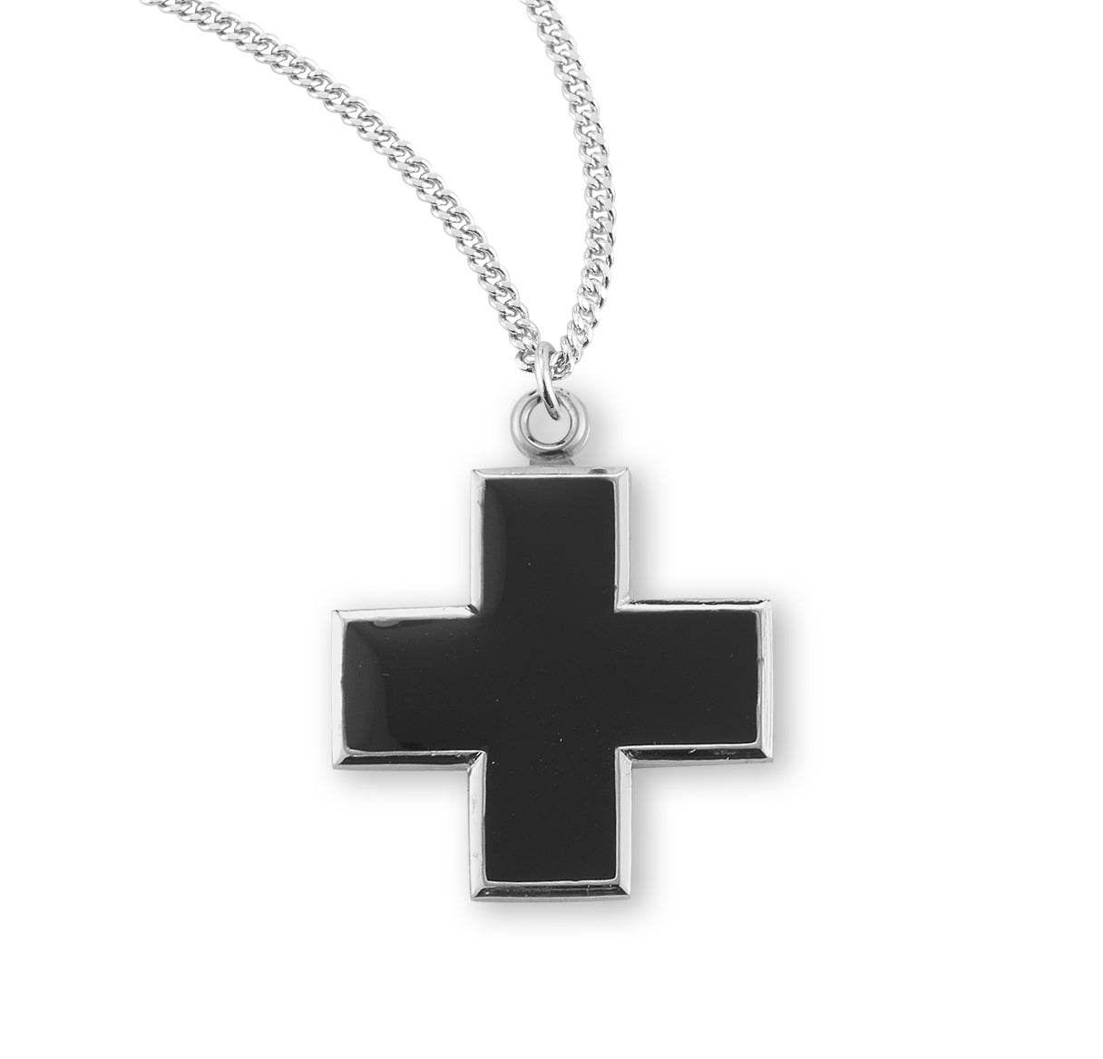 Wide Sterling Silver Black Enameled Cross Necklace | .925 Silver