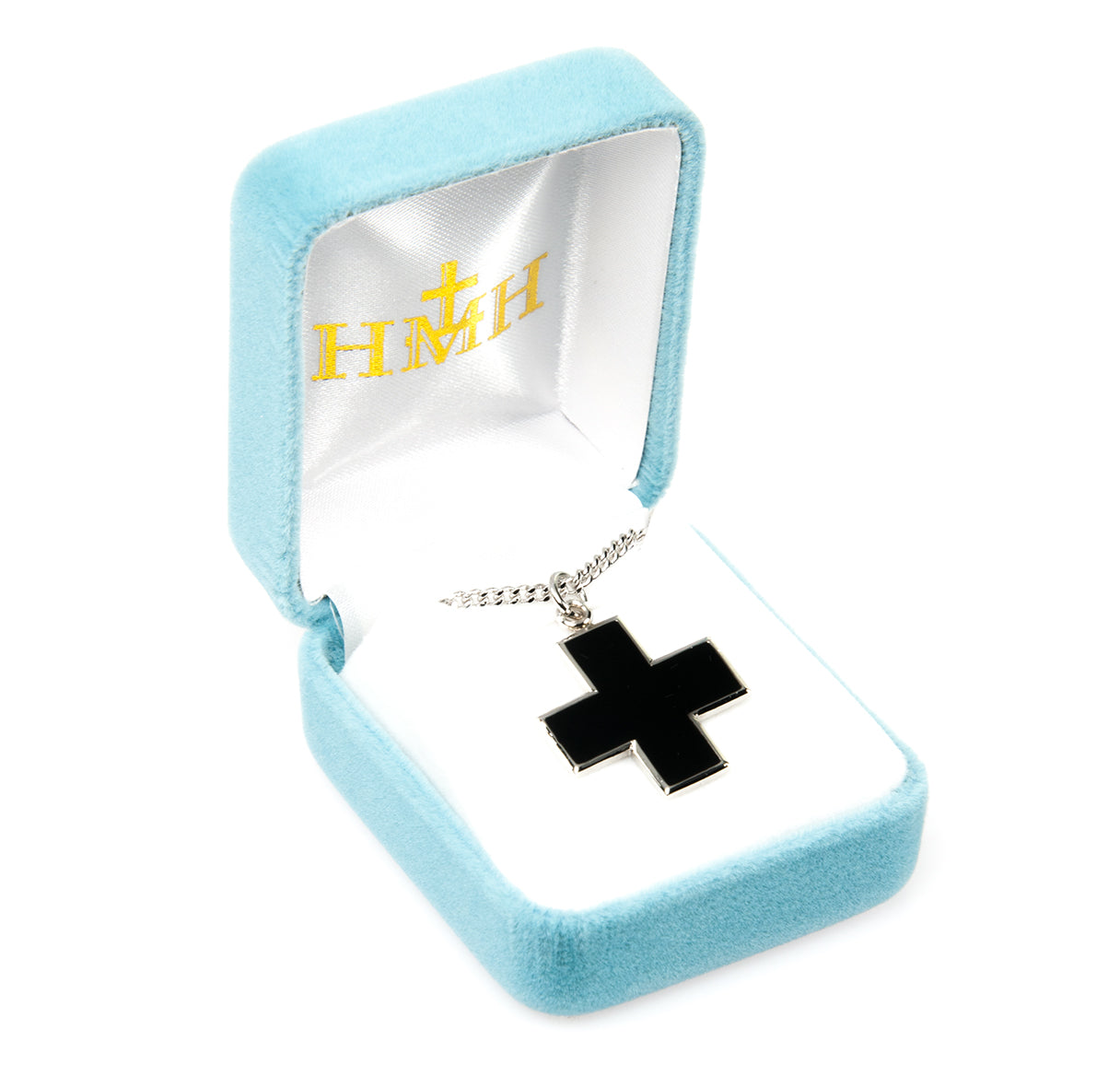 Wide Sterling Silver Black Enameled Cross Necklace | .925 Silver