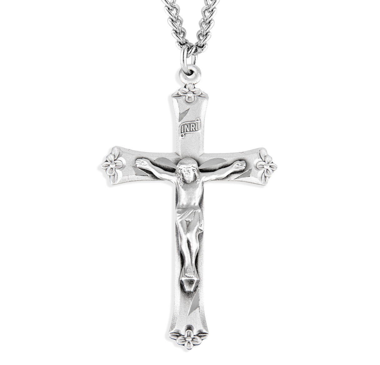 Sterling Silver Flower Tipped Crucifix Necklace | .925 Silver