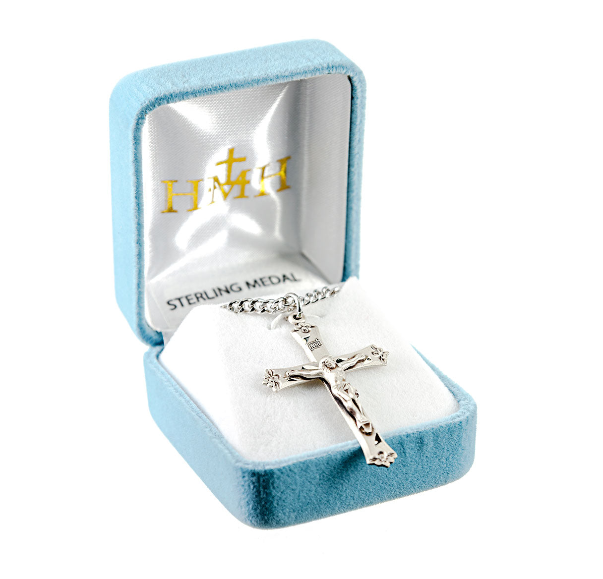 Sterling Silver Flower Tipped Crucifix Necklace | .925 Silver