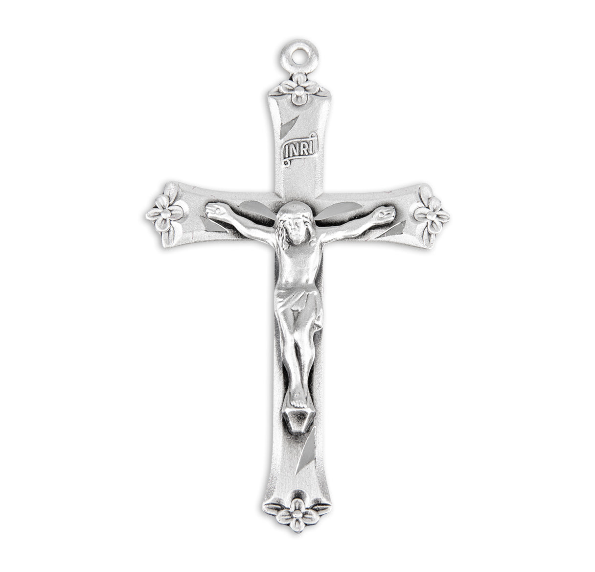 Sterling Silver Flower Tipped Crucifix Necklace | .925 Silver