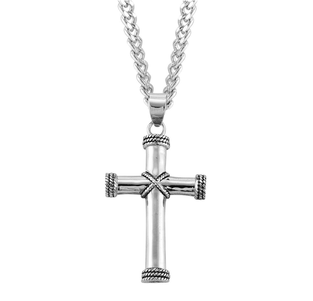 Rope Design Tip Sterling Silver Cross Necklace | .925 Silver