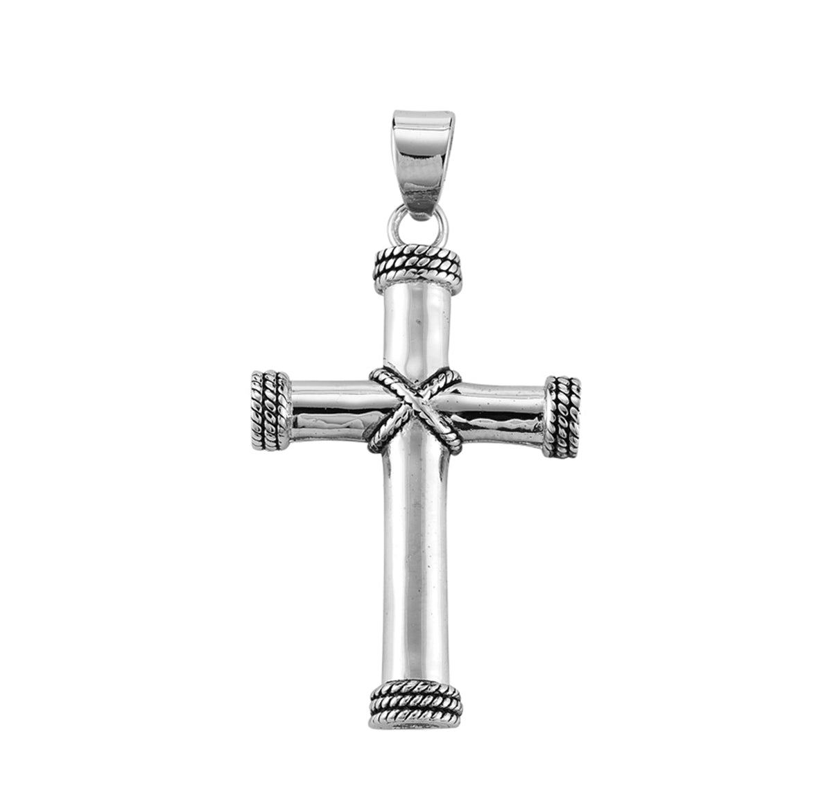 Rope Design Tip Sterling Silver Cross Necklace | .925 Silver