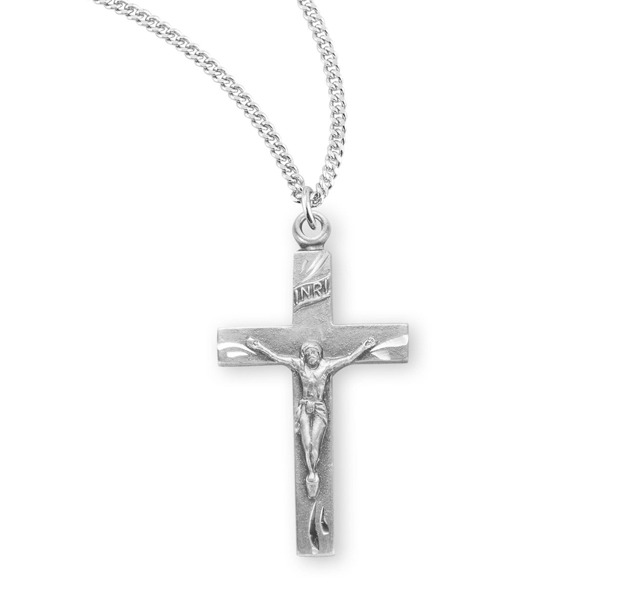 Basic Engraved Sterling Silver Crucifix Necklace | .925 Silver
