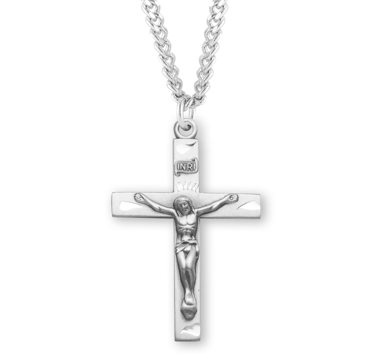 Basic Engraved Sterling Silver Crucifix Necklace | .925 Silver