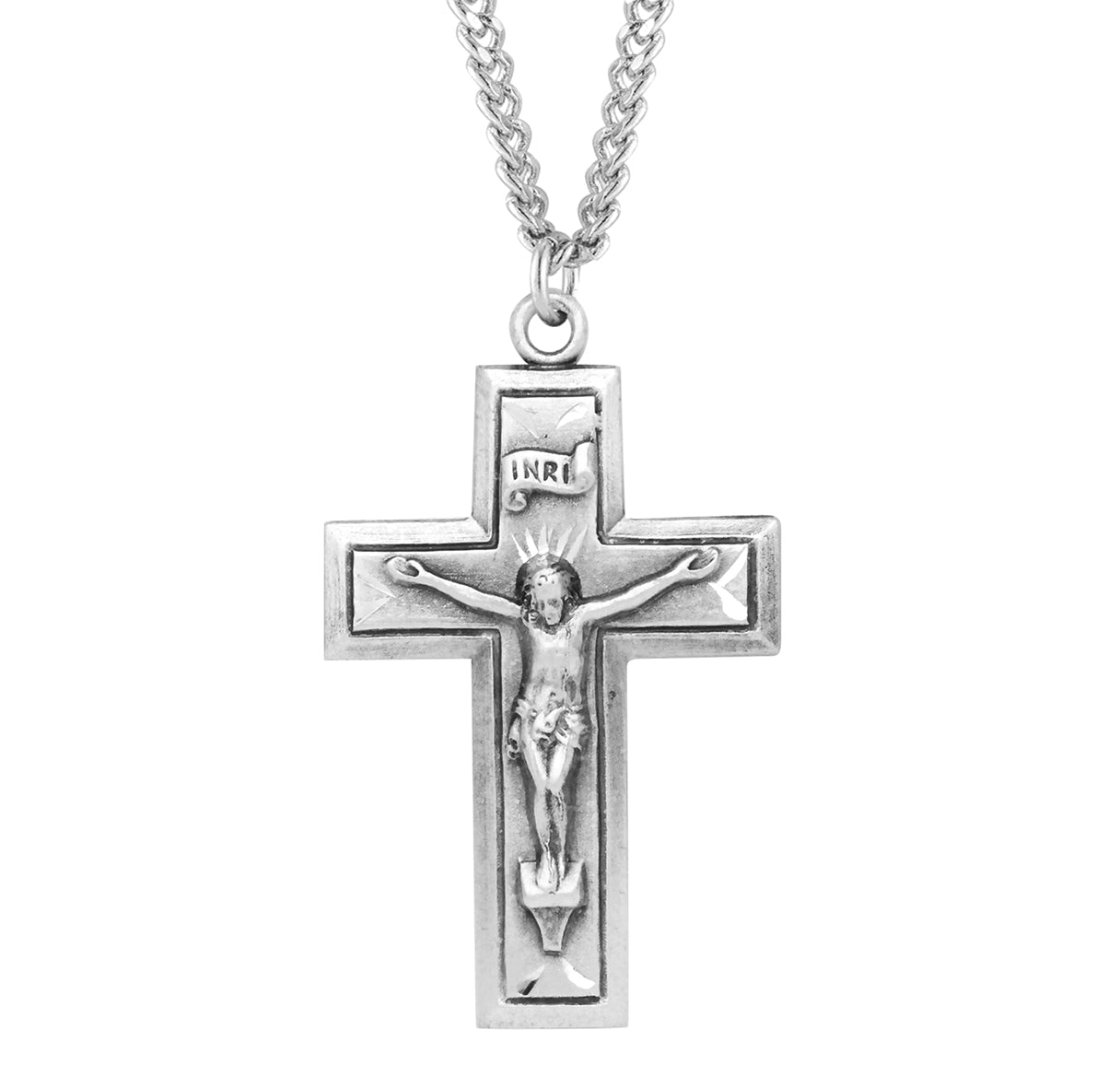 Sterling Silver Engraved Wide Cross Crucifix Necklace | .925 Silver