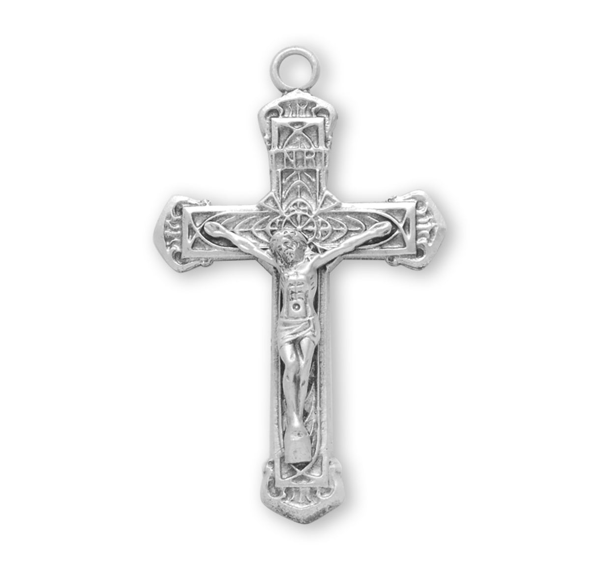 Intricate Lined Sterling Silver Crucifix Necklace | .925 Silver