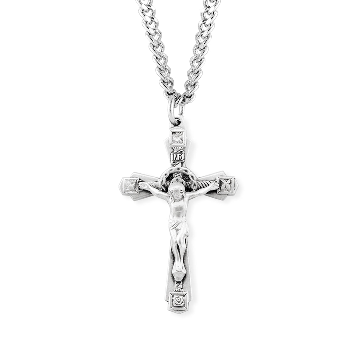 Floral design Sterling Silver Crucifix Necklace | .925 Silver