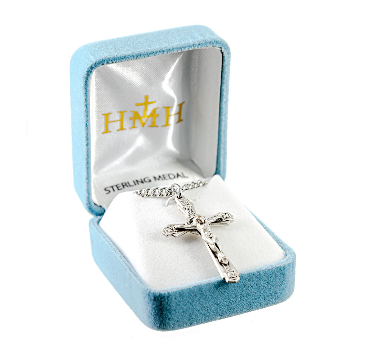 Floral design Sterling Silver Crucifix Necklace | .925 Silver