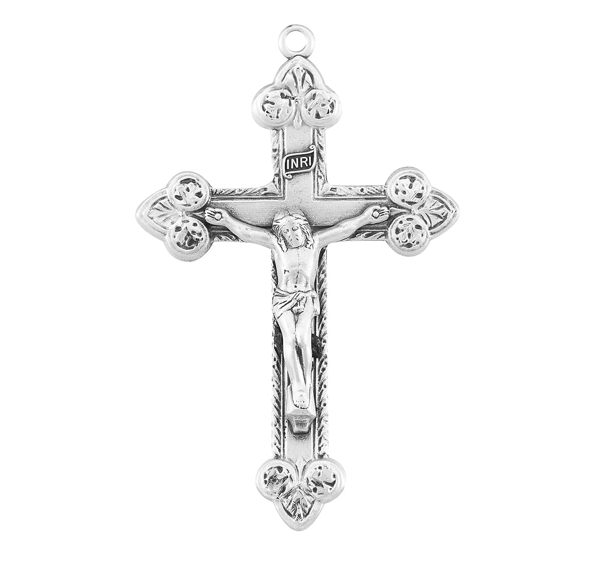 Scrolled Leaf Design Sterling Silver Crucifix Necklace | .925 Silver
