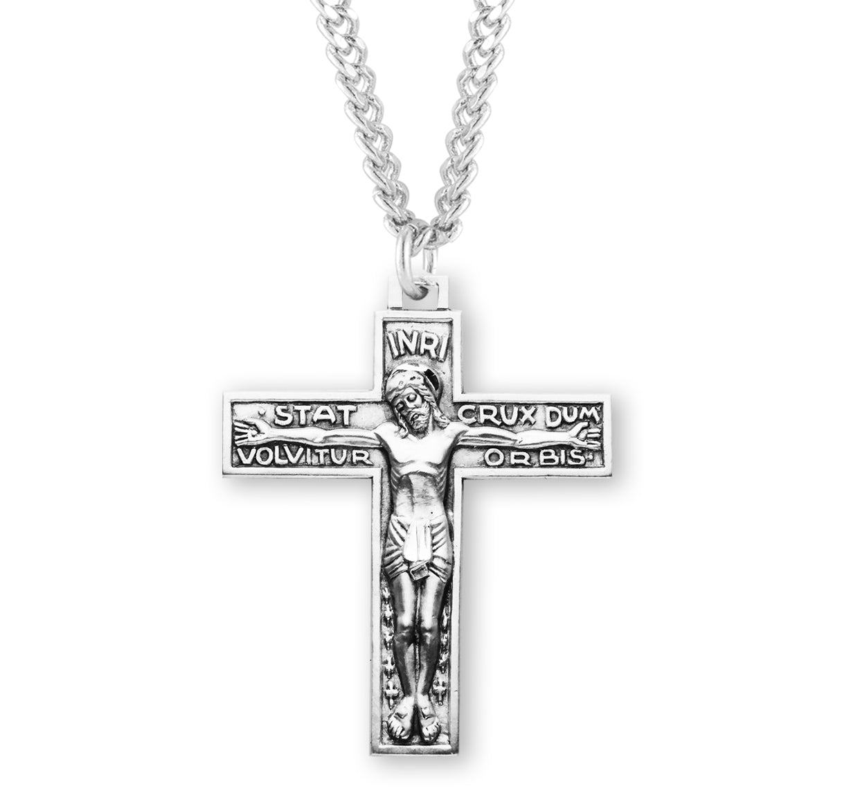 Stat Crux Dum Volvitur Orbis Sterling Silver Crucifix Necklace | .925 Silver