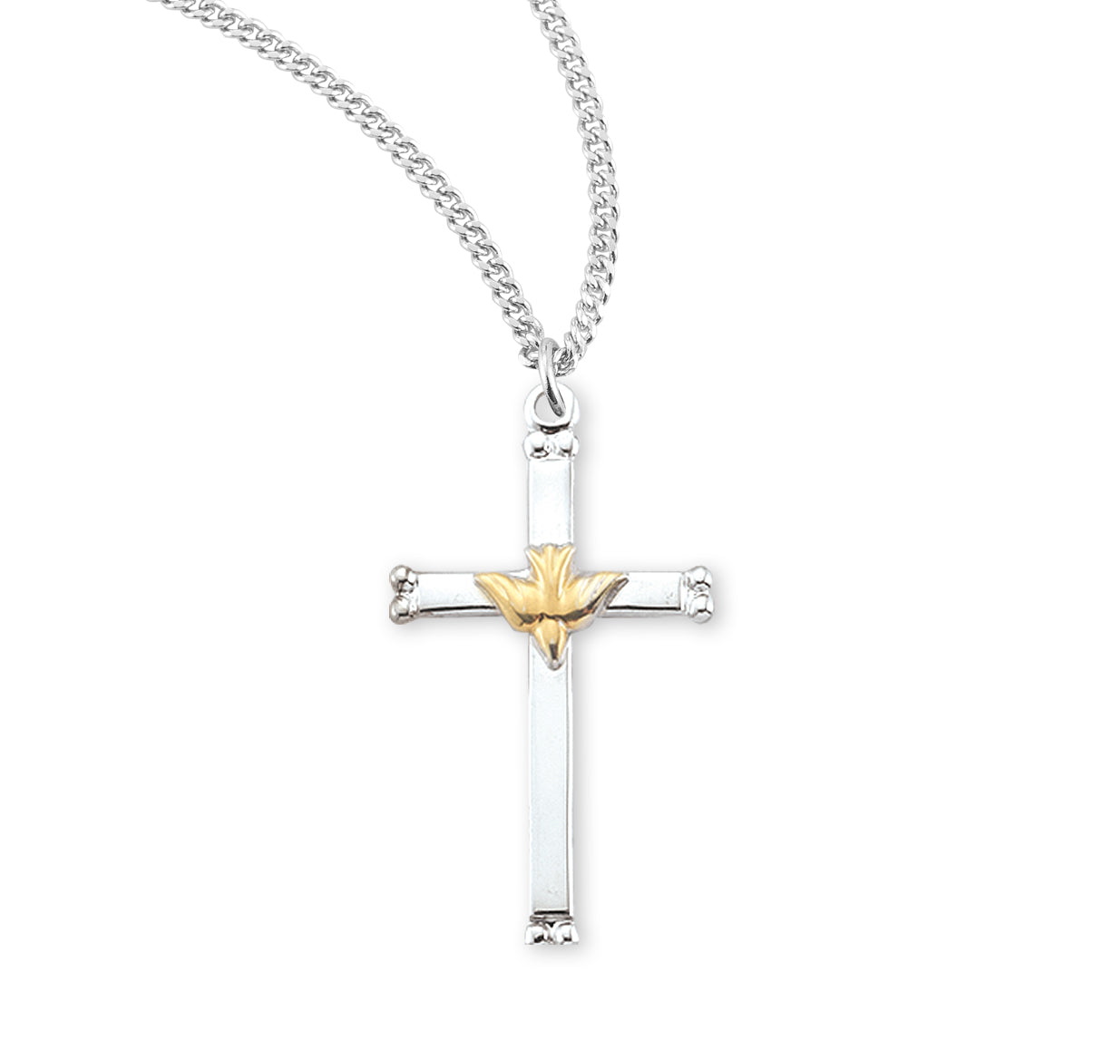 Sterling Silver Holy Spirit Two-Tone Crucifix Necklace | .925 Silver
