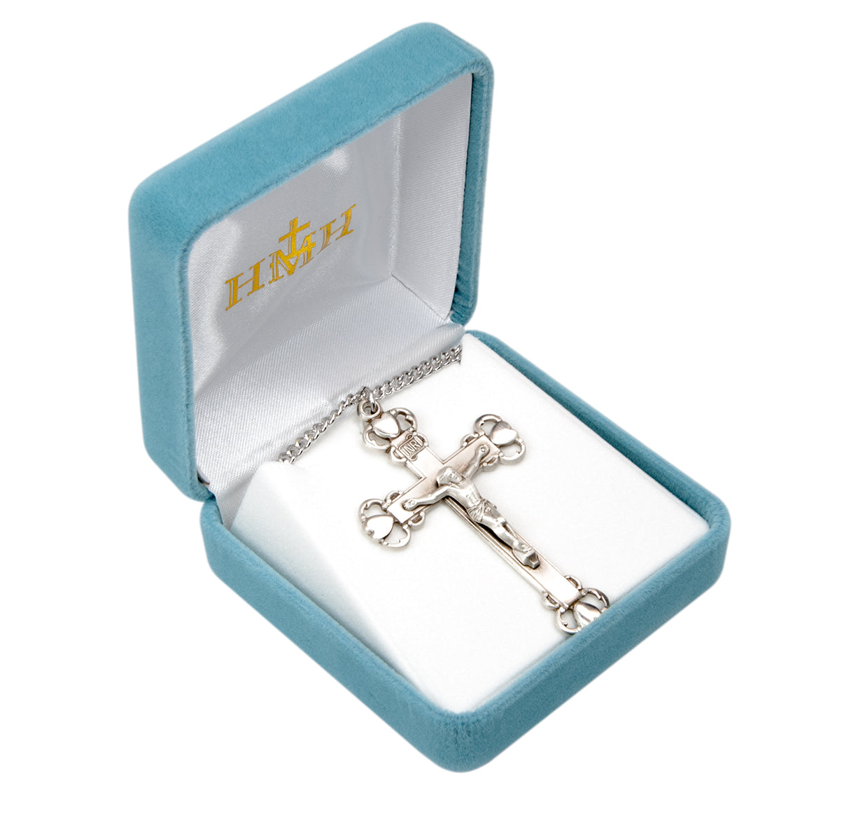 Heart Tipped Sterling Silver Crucifix Necklace | .925 Silver
