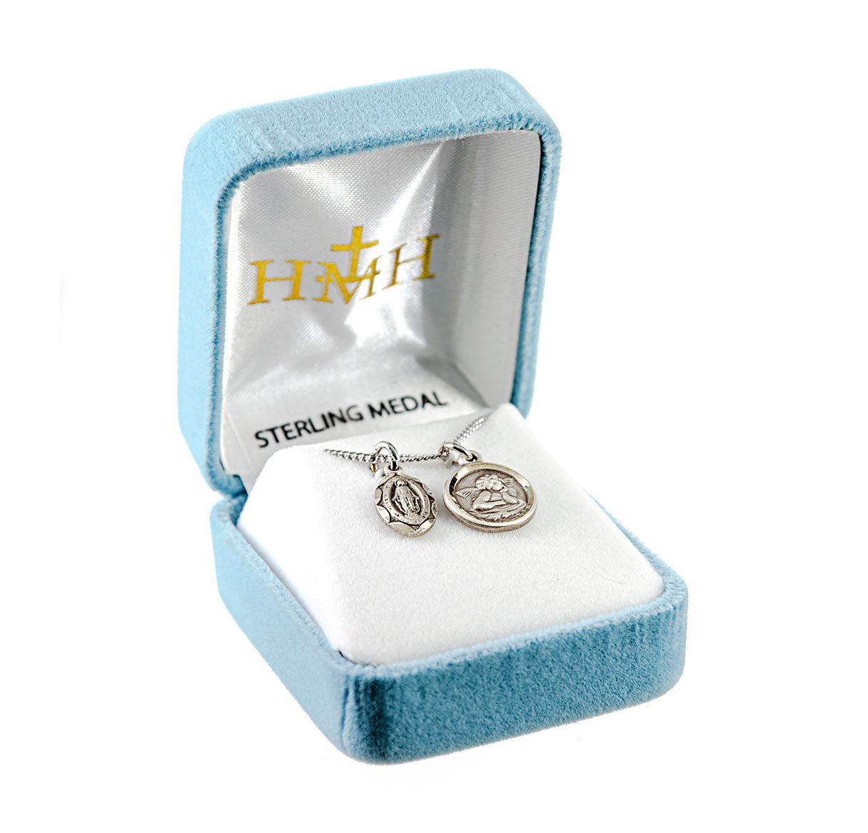 Sterling Silver Miraculous Medal and Cherub Medal Pendant with Chain | .925 Silver