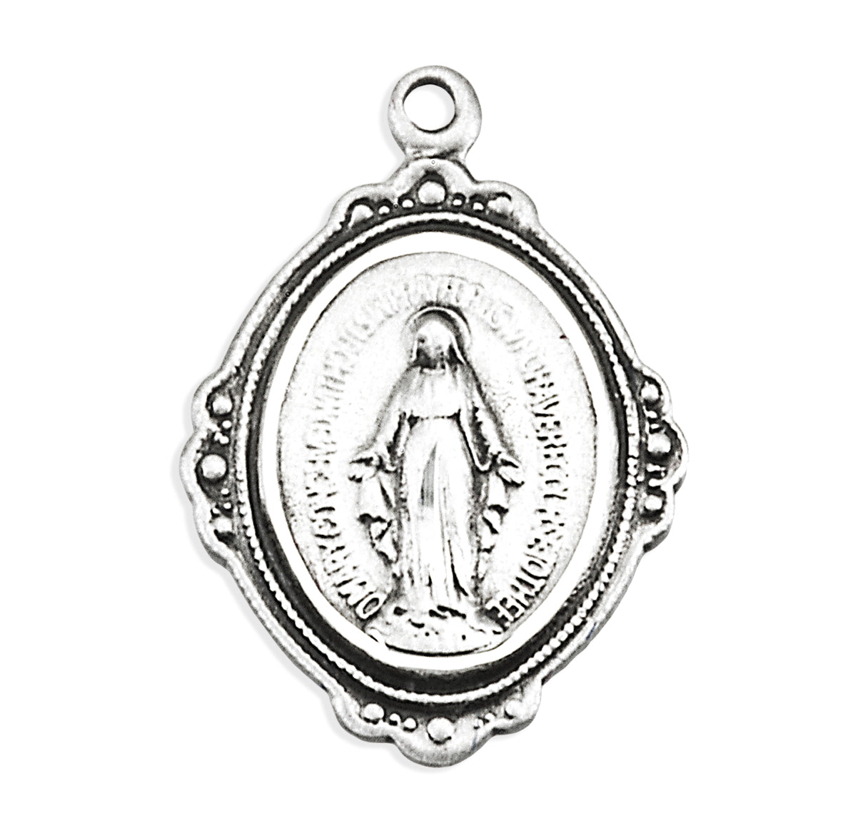 Sterling Silver Oval Fancy Edge Miraculous Medal Pendant with Chain | .925 Silver